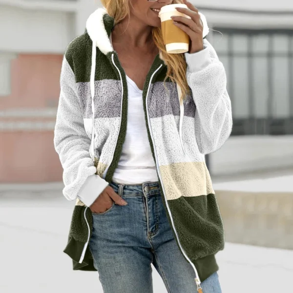 Women's Fashion Stitching Loose Hoodies Long Sleeve Plush Zipper Coat - Image 16