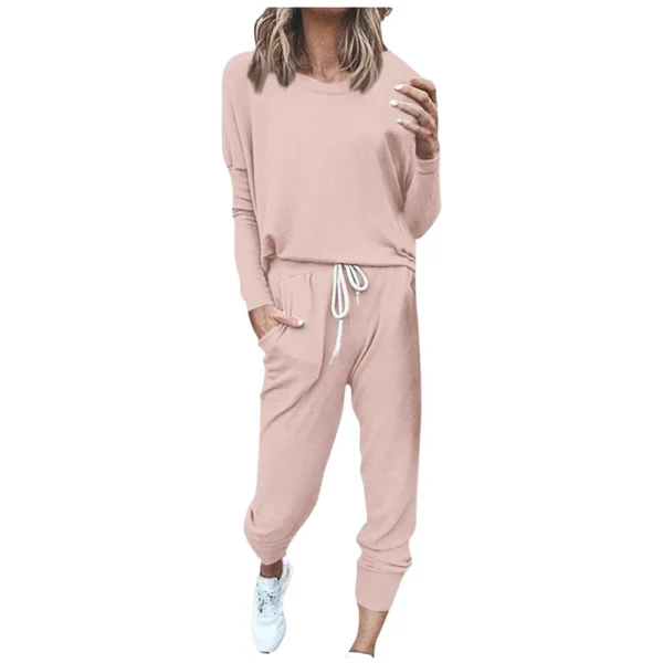 Women's Sportswear 2-piece Crewneck Jogger Sweatpants Yoga Workout Tracksuit Set - Image 30