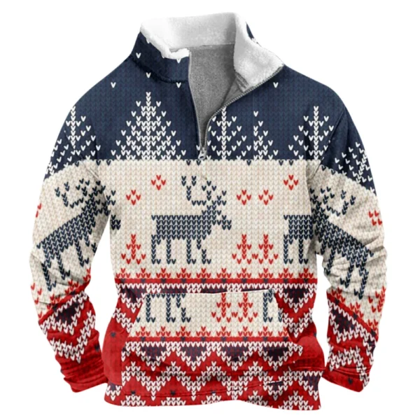 Men's  Loose Casual Fashion Stand Collar Half-Zip Hoodless Sweatshirt - Image 5