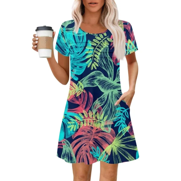 Women's Summer Casual Petal Slim Stripe Pleated Solid Color Dresses - Image 7