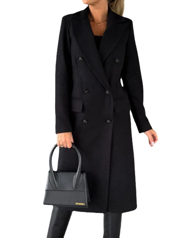 Women's long-sleeved lapel solid color slim-fit coat coat - Image 15