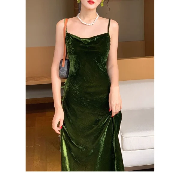 Waist Suspender Dress For Women Retro Mid-length Skirt Velvet Versatile - Image 12