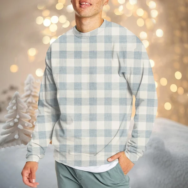 Men's Casual Fashion Comfortable Plaid Round Neck Pullover Sweatshirt Sweatshirt - Image 28