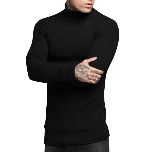 Men's Winter Solid Color Striped Casual Tops Long Sleeve Round Neck Sweatshirt - Image 2