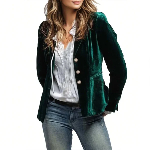 Women's Long Sleeved Lapel Solid Color Gold Velvet Loose Small Suit Jacket - Image 17
