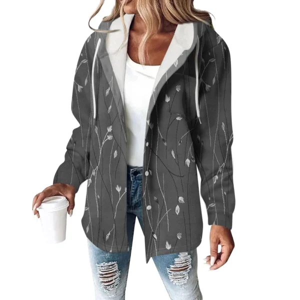 Hoodies For Women Winter Warm Sweatshirt Button Drawstring Hooded Print Jacket - Image 9