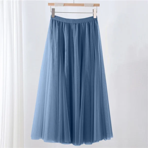 Women's Solid Color Mesh Skirt With Elastic Band Large Swing Mid Length Skirt - Image 13