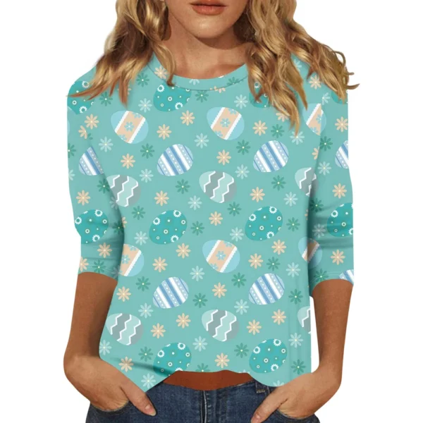 Women's Fashion Tops Casual 3/4 Sleeve Plus Size Easter Basic Printed Pullover - Image 29