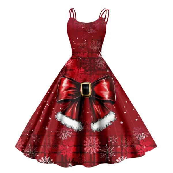 Christmas ladies casual fashion flower print sexy off shoulder punk retro skirt - Image 2