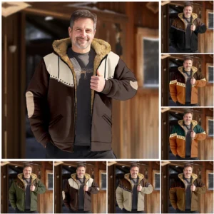 Men's Winter Print Jacket Men's Casual Trend Zipper Hooded Jacket