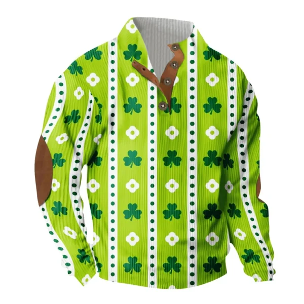 Knit Printed 3 Button - Corduroy Men's Standing Collar Pocket Sweatshirt - Image 17