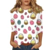 Women's Printed Easter Basic Tops Casual 3/4 Sleeve Fashion Plus Size Pullover - Image 32