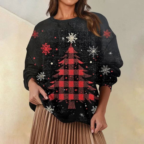 Women's Fashion Casual Round Neck Loose Long Sleeve Solid Color Sweatshirt - Image 13