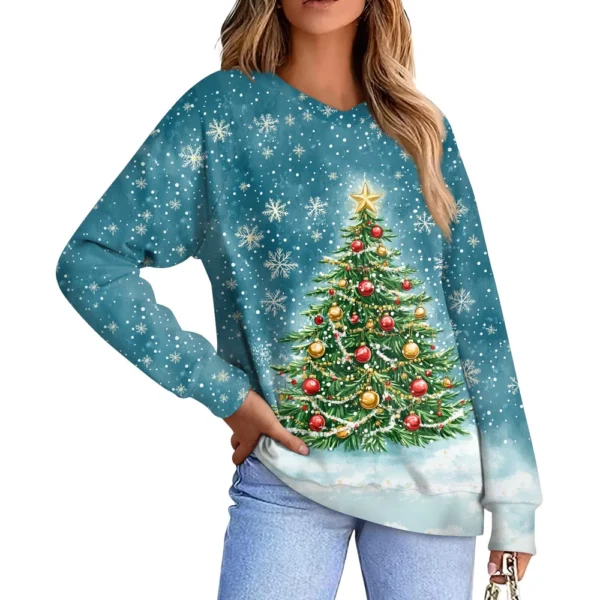 Women's Casual Fashion Comfortable Raglan Sleeve V-Neck Christmas Print - Image 4