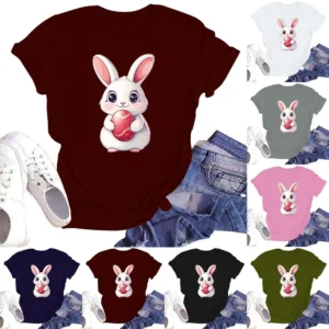 Happy Easter Women's Fashion Printed Round Neck Short Sleeve T-Shirt Pullover