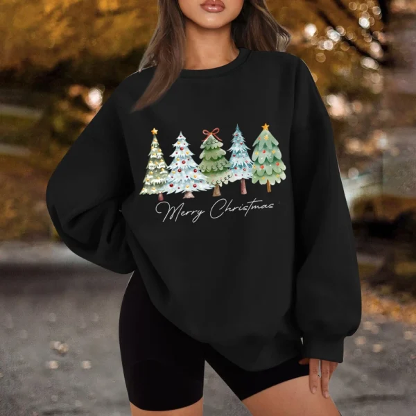 Women's Casual Fashion Long Sleeve Christmas Print Round Neck Sweatshirt Top - Image 15