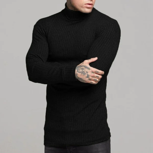 Men's Winter Solid Color Striped Casual Tops Long Sleeve Round Neck Sweatshirt - Image 12