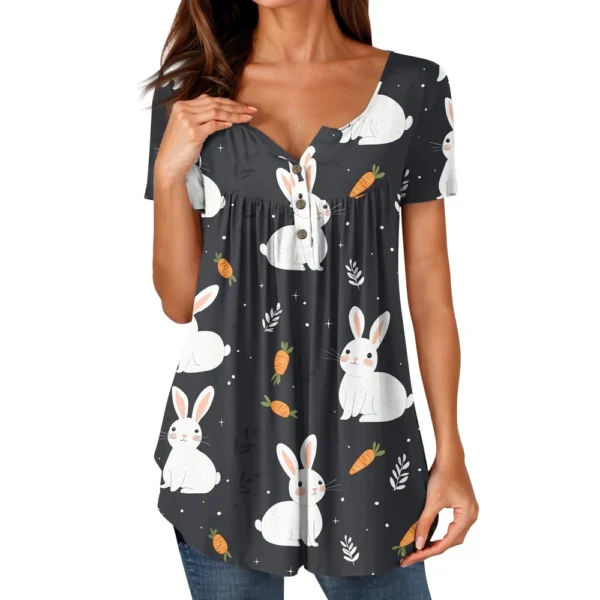 Women's Casual Daily Printed Round Neck Fashion Short Sleeved Loose T-Shirt - Image 5