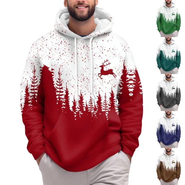 Men's Print Plush Warm Coat Fleece Sweater Casual Coat Pocket Sweater Winter
