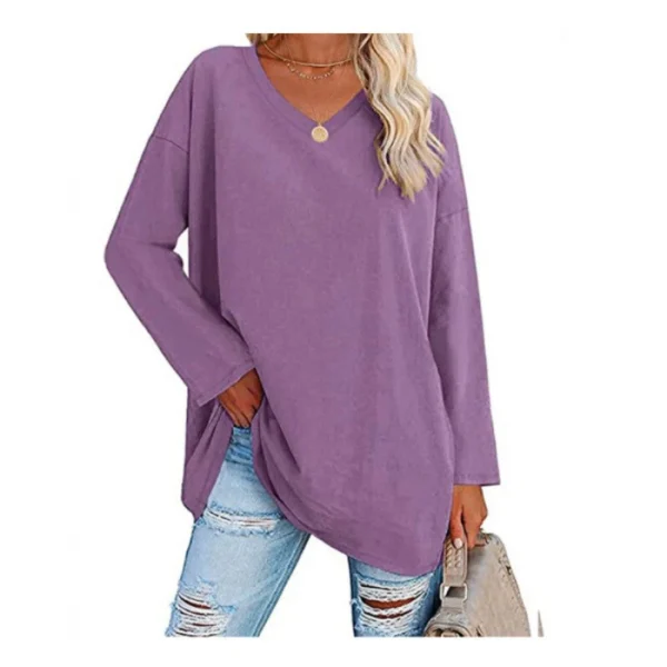 Women's shirt loose collar solid color women's top - Image 27