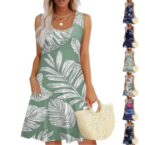 Women's Casual Fashion U-neck Sleeveless Print Dress