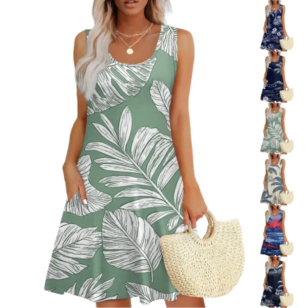 Women's Casual Fashion U-neck Sleeveless Print Dress