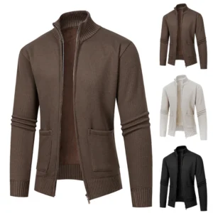 Men's Cashmere Fall And Winter Knit Cardigan Middle-aged Casual Warm Solid