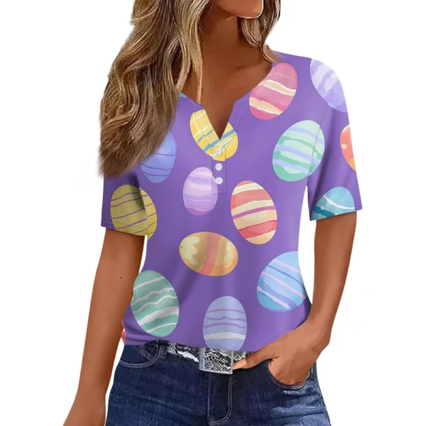 Women's T Shirt Print Button Short Sleeve Daily Weekend Fashion Basic V- Neck - Image 22