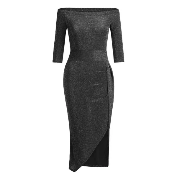 Women's Fashion Sexy Strapless High Slit Tight Dress Half Sleeve Dress - Image 9