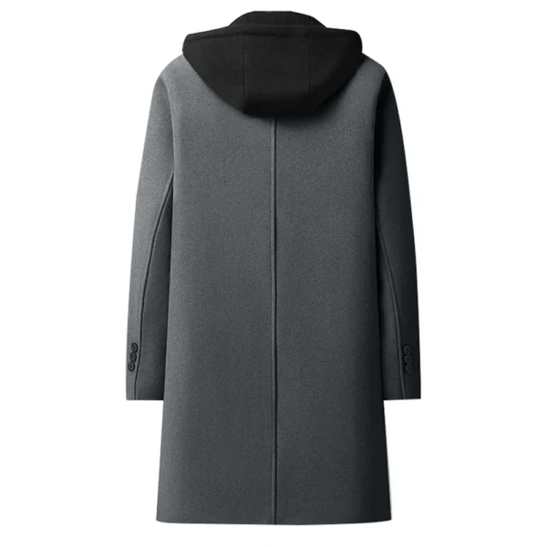 Men's  Woolen Coat Can Be Removed Hooded Fashion Long Thick Slim Medium Length - Image 12