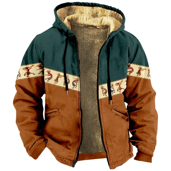 Men's Winter Print Jacket Men's Casual Trend Zipper Hooded Jacket - Image 32