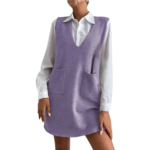 Women's Solid Color Wool Medium Length Double-sided Vest Skirt Sleeveless Dress - Image 5