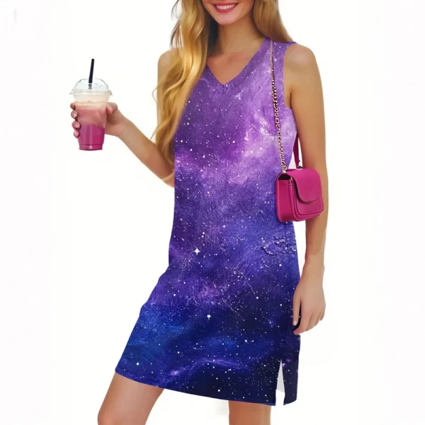 Women's Casual Fashion Sexy V-neck Sleeveless Floral Hem Slit Dress - Image 13