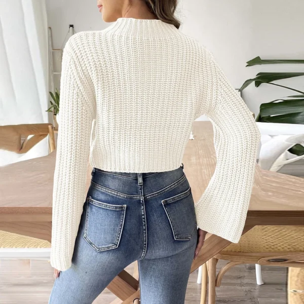 Women's  Fall And Winter Solid Colour Short Neckless Hand Crochet Flared Sleeve - Image 6