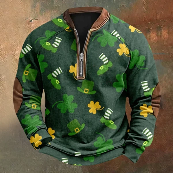 Men's St. Patrick's Day Vintage Casual Zip Sweatshirt Outdoor Casual Top - Image 19
