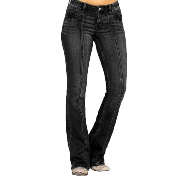 Women's Solid Color Patchwork Denim Low Waisted Cracked Horn Pants - Image 4