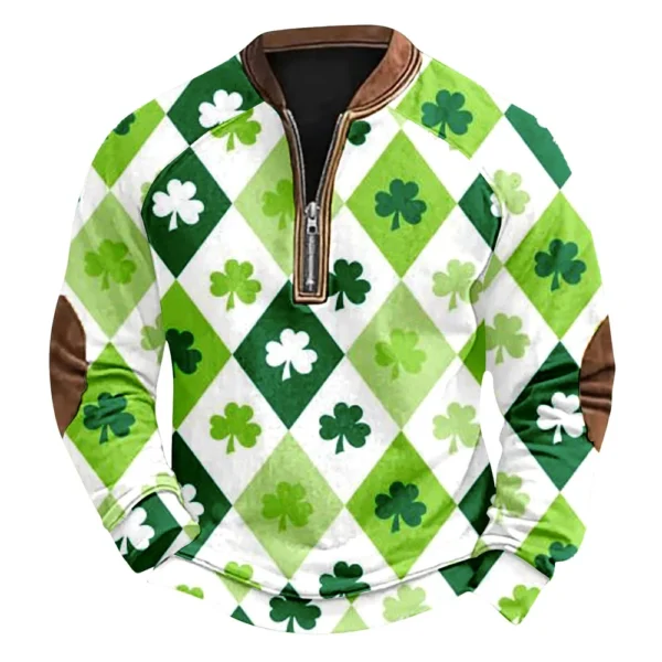 Men's St. Patrick's Day Vintage Casual Zip Sweatshirt Outdoor Casual Top - Image 14