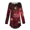 Women's Print Round Neck Christmas Loose T-Shirt Pullover Long Sleeve Top - Image 9