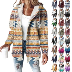 Women's Coat Casual And Fashionable Composite Thick And Warm Printed Hooded