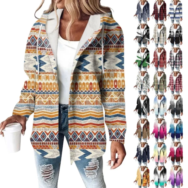 Women's Coat Casual And Fashionable Composite Thick And Warm Printed Hooded