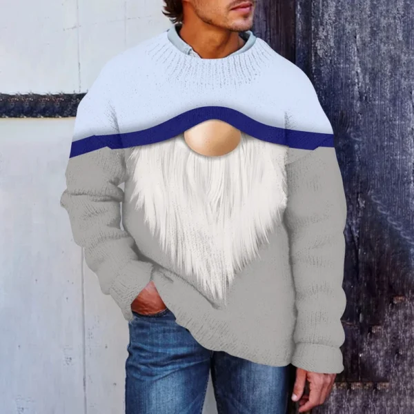 Men's Christmas Print Faux Sweater, Crewneck Sweatshirt, Loose Long-sleeved Top - Image 13