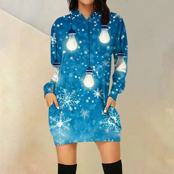 Ladies' Loose Casual Pocket Long Sleeved Hoodie Christmas Printed Sweatshirt - Image 13