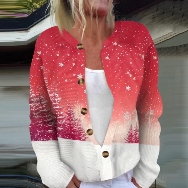 Women's Fashion Long Sleeve Christmas Snowman Snowflake Print Jacket Cardigan - Image 31