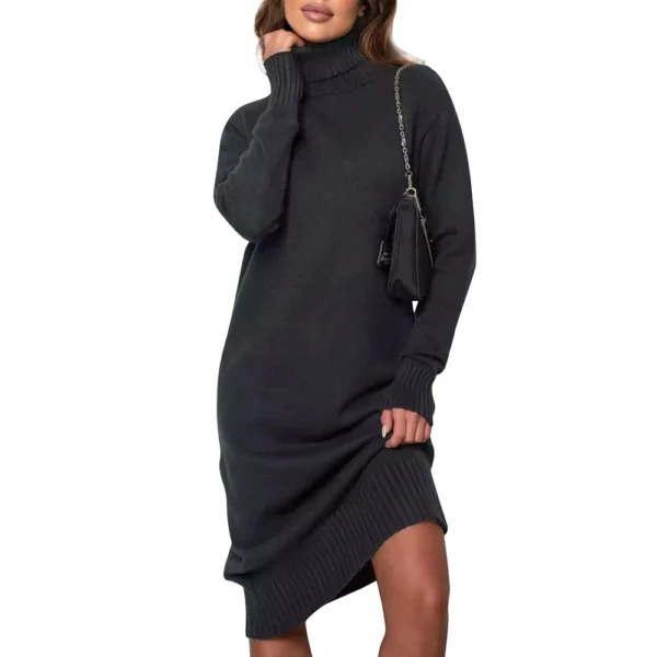 Women's Fall And Winter High Neck Loose Inner Solid Colour Thin Sweater Dress - Image 20
