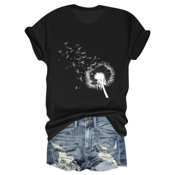 Women's Fashion Daily Short Sleeved Loose Casual Printed Round Neck T-Shirt - Image 13