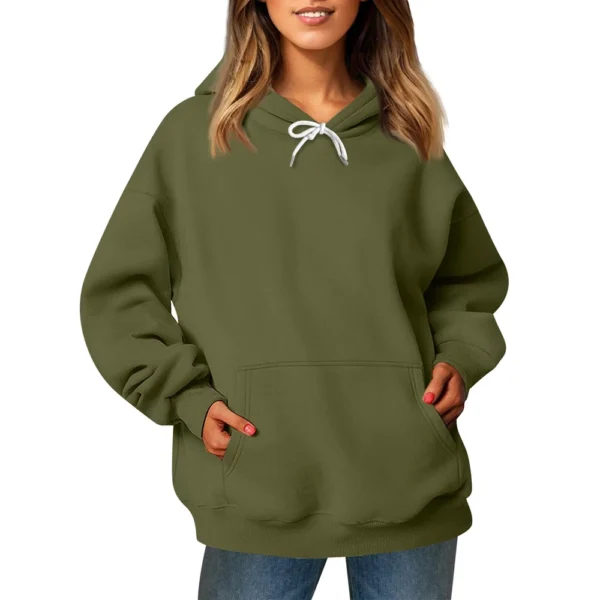 Ladies' Fashionable Casual Long Sleeved Round Neck Hooded Solid Color Hoodie - Image 14