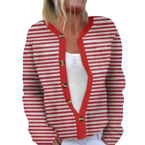 Women's Fashion Long Sleeve  Carnival Color Stripes Print Jacket Cardigan - Image 5