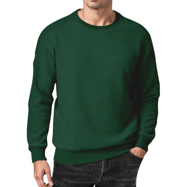 Men's Crewneck Sweatshirt Casual Long Sleeve Geometric Textured Sweatshirt - Image 23