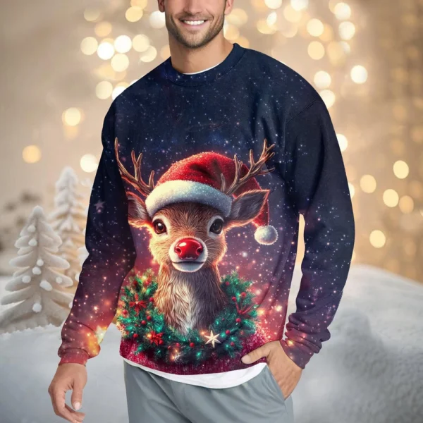 Men's Casual Fashion Comfortable Christmas Deer Printed Round Neck Pullover - Image 16