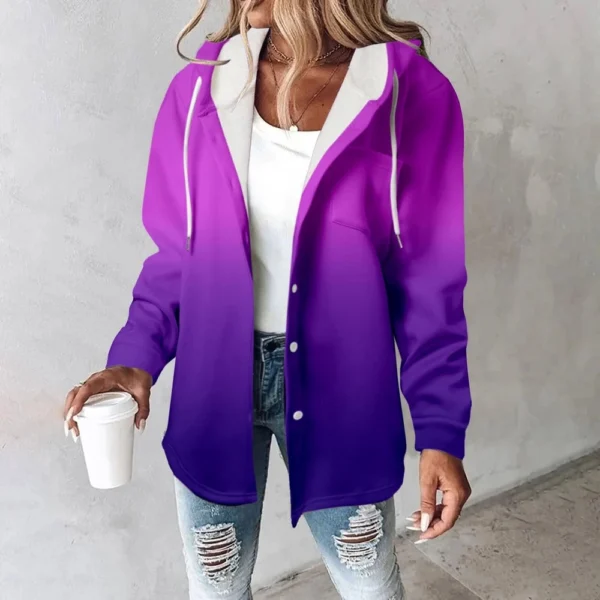 Fleece Hoodies For Women Warm Print Sweatshirt Button Lined Drawstring Hooded - Image 33